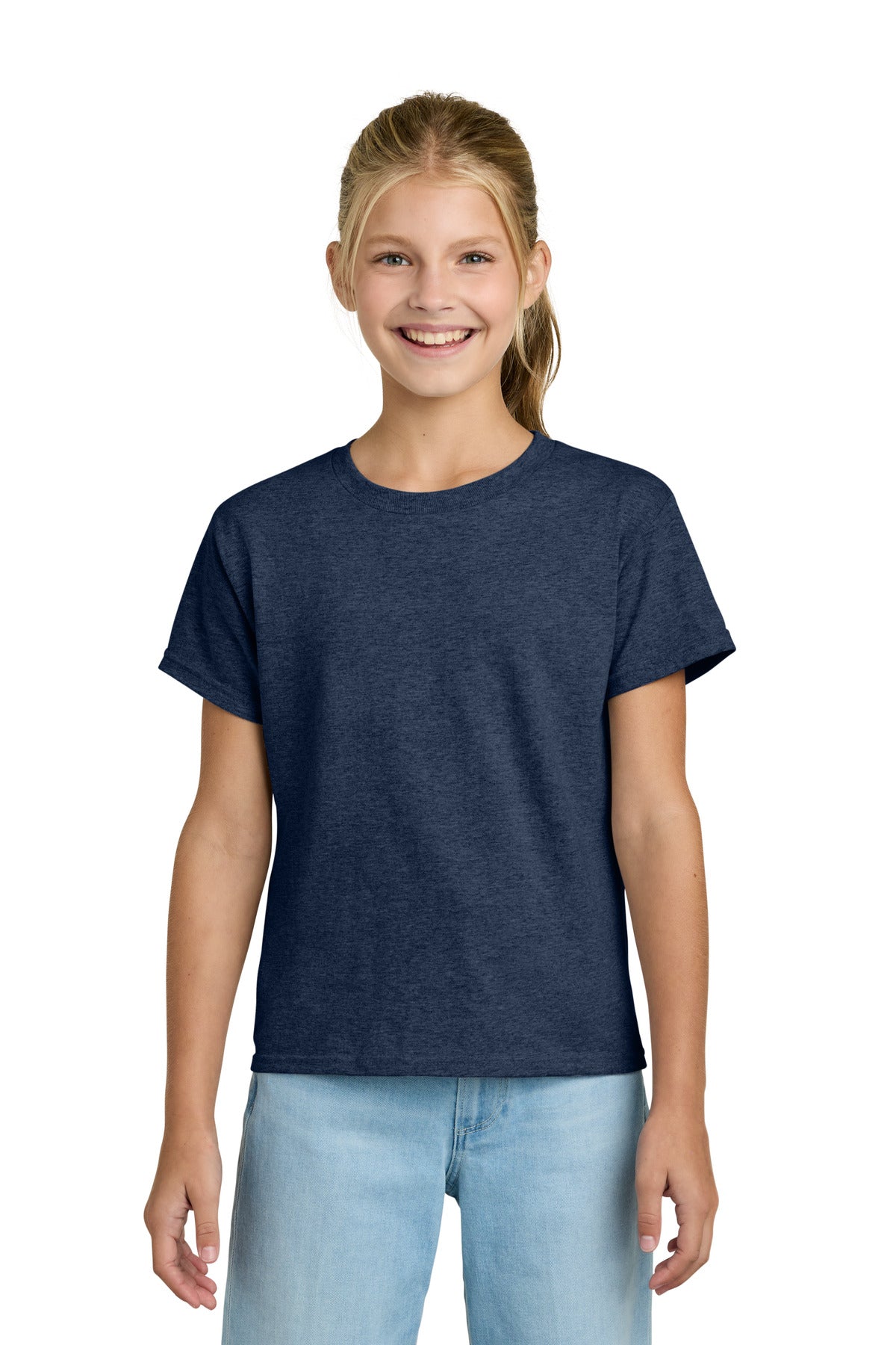 Gildan Youth Light Cotton Tee 3000B - Heather Navy - front