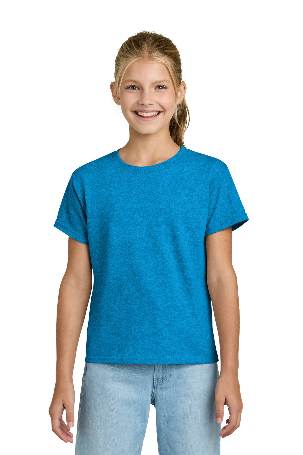 Gildan Youth Light Cotton Tee 3000B - Heather Sapphire - front