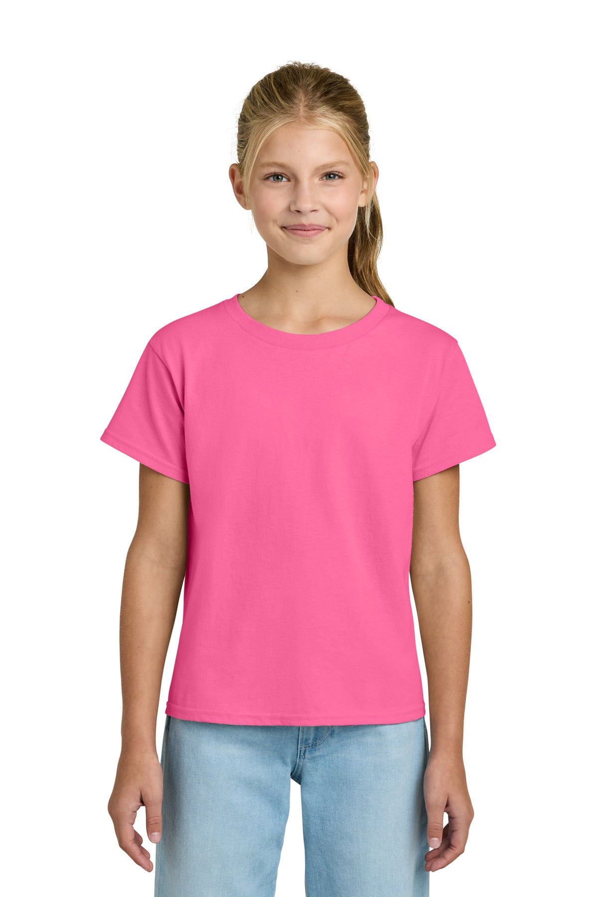 Gildan Youth Light Cotton Tee 3000B - Safety Pink - front