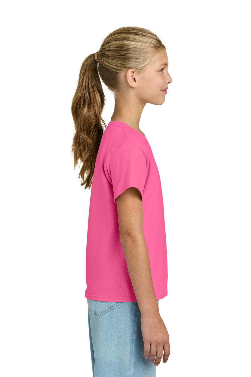 Gildan Youth Light Cotton Tee 3000B - Safety Pink - side