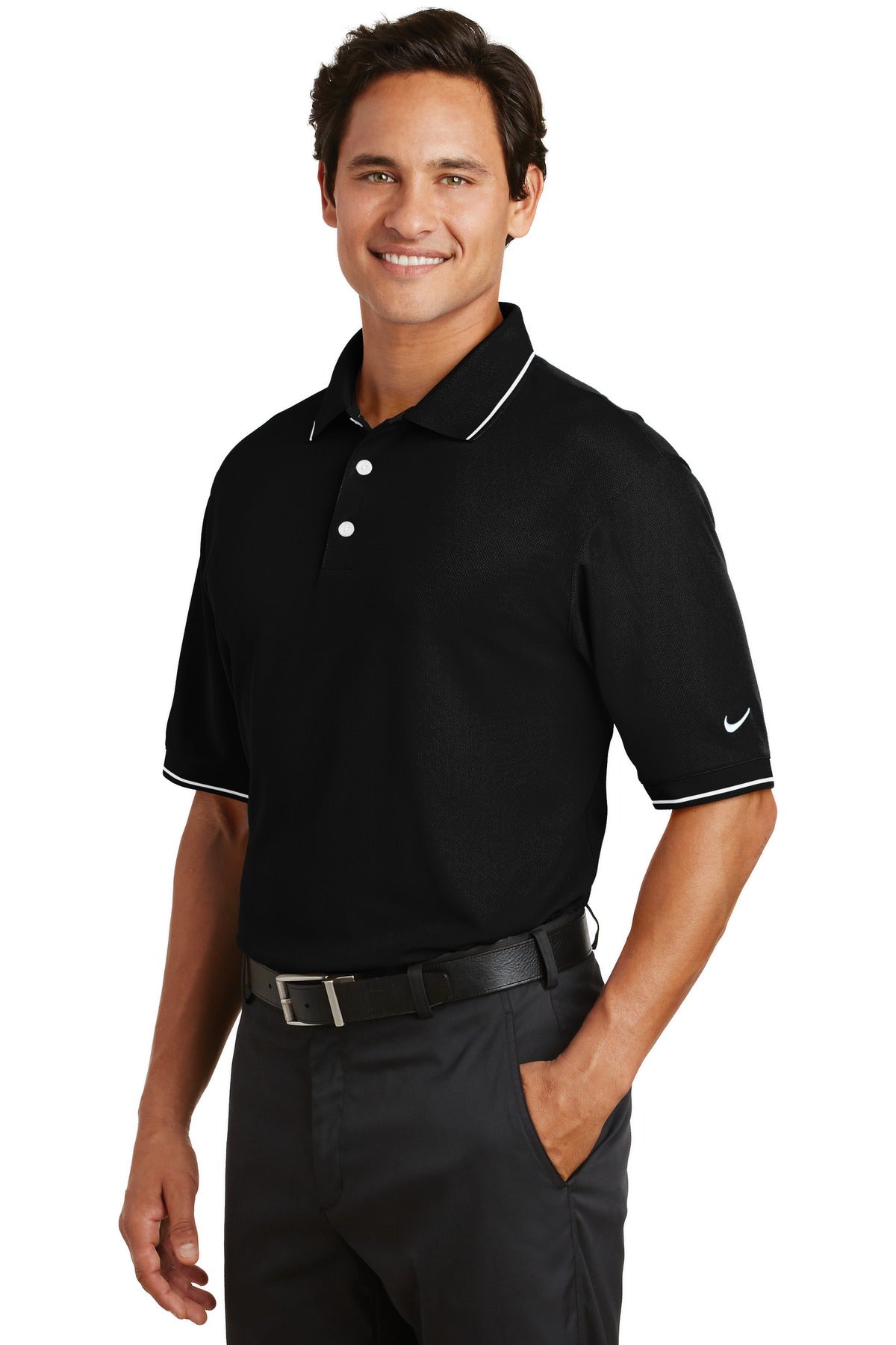 DISCONTINUED Nike Dri-FIT Classic Tipped Polo. 319966 - Black - three_q