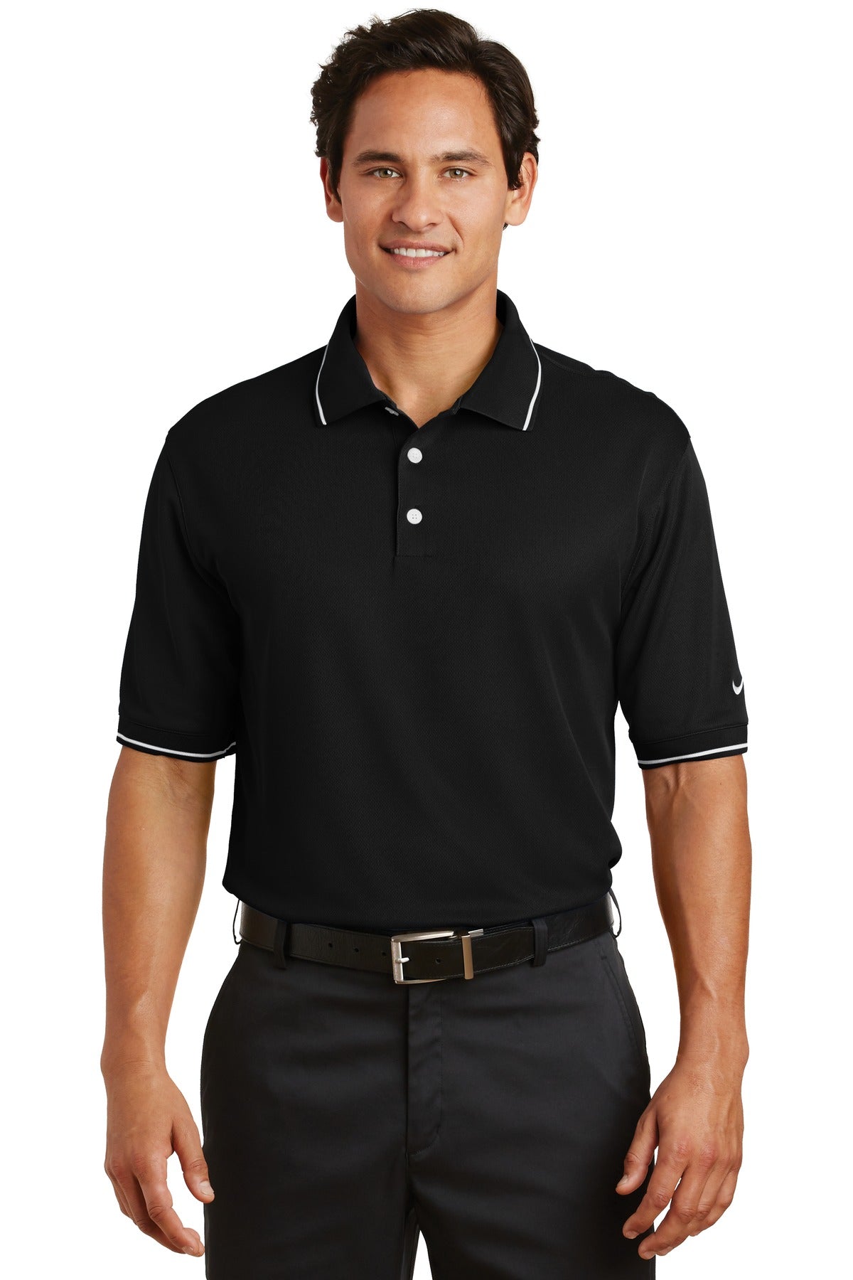 DISCONTINUED Nike Dri-FIT Classic Tipped Polo. 319966 - Black - front
