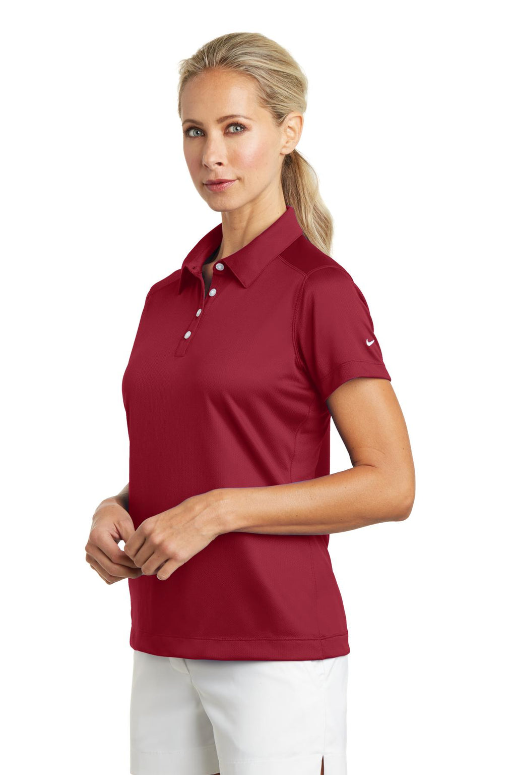 DISCONTINUED Nike Ladies Dri-FIT Pebble Texture Polo. 354064 - Varsity Red - three_q
