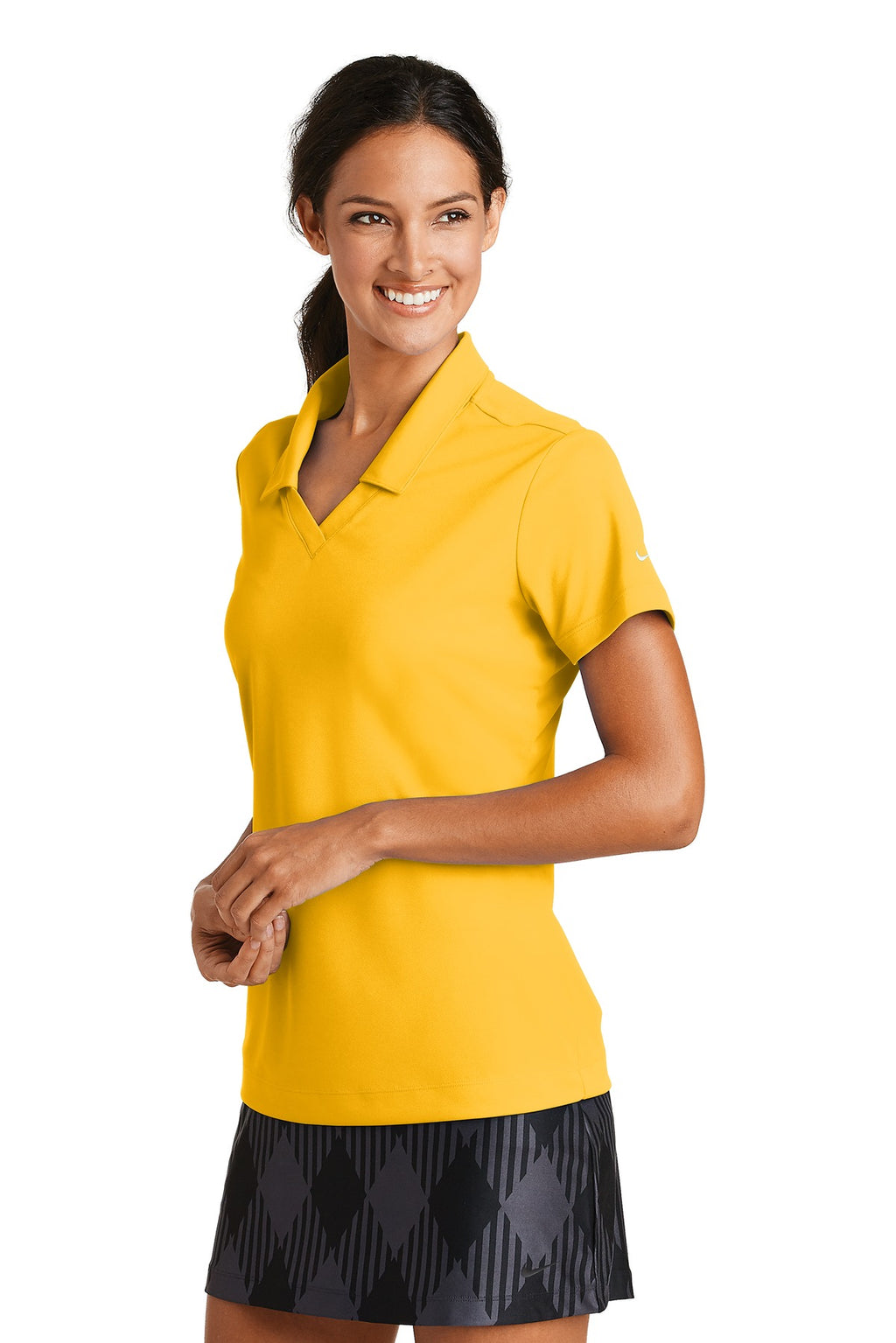 DISCONTINUED Nike Ladies Dri-FIT Micro Pique Polo. 354067 - University Gold - three_q