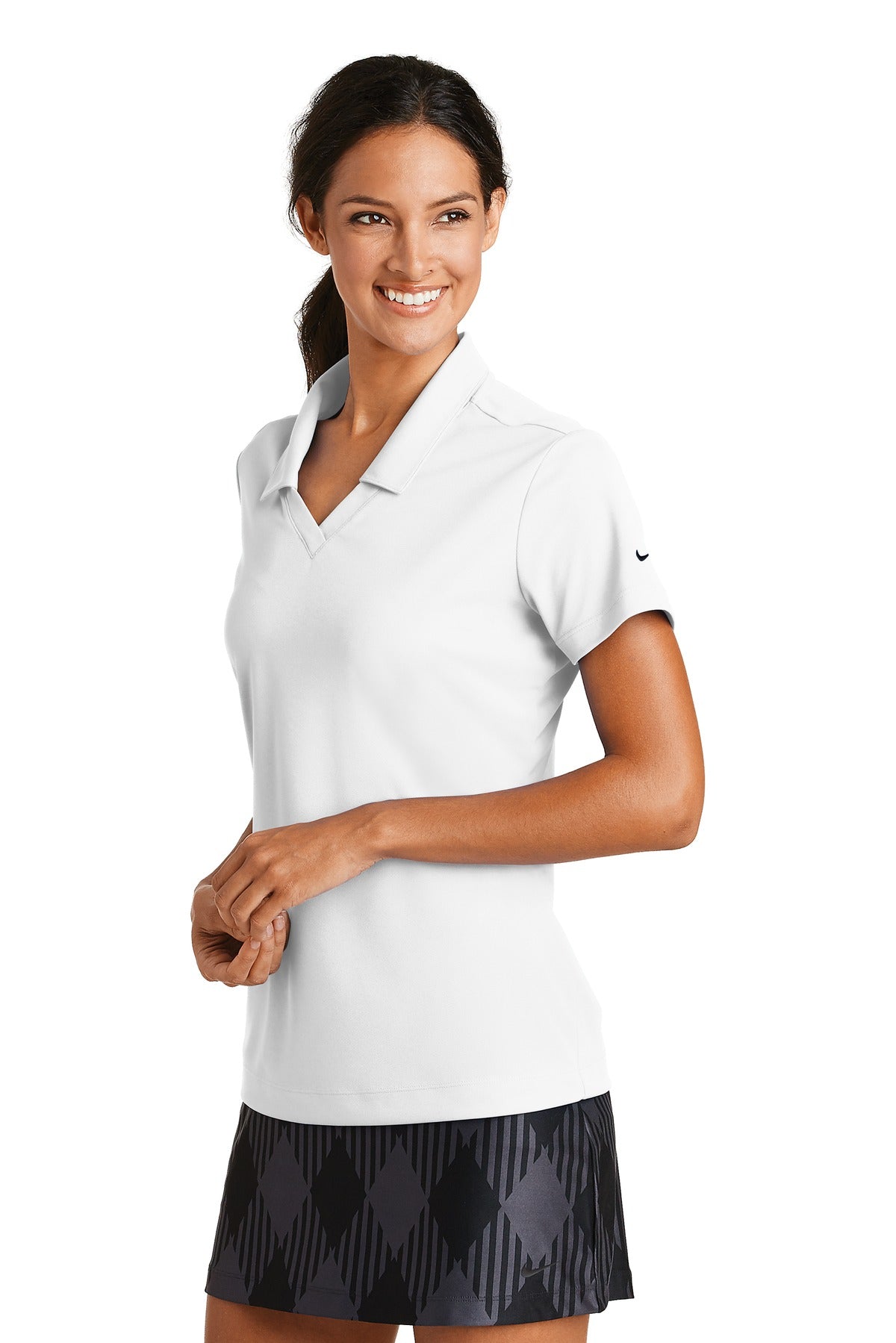 DISCONTINUED Nike Ladies Dri-FIT Micro Pique Polo. 354067 - White - three_q