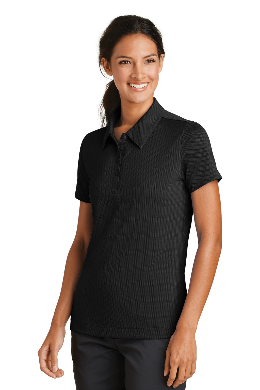 DISCONTINUED Ladies Nike Sphere Dry Diamond Polo. 358890 - Black - three_q