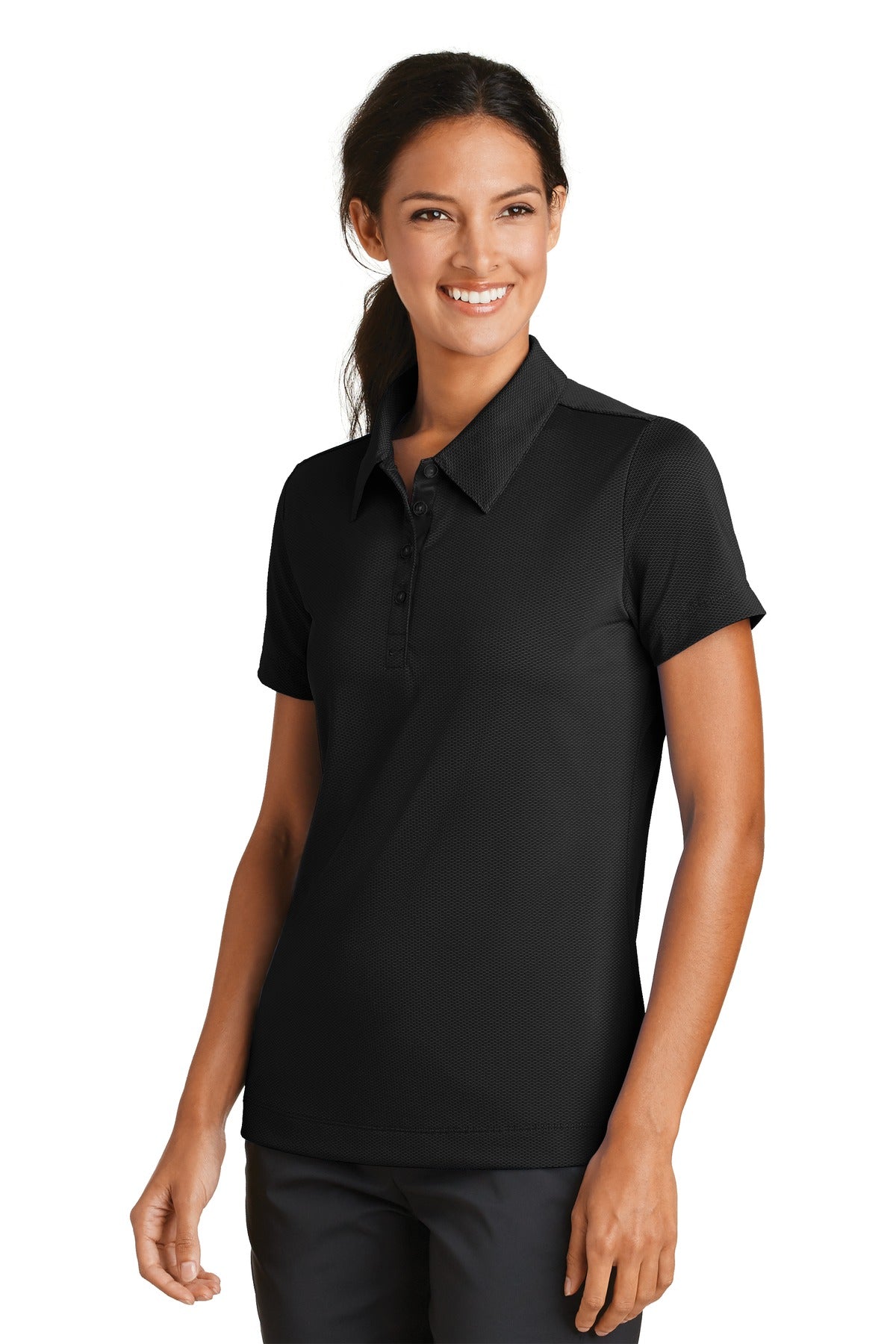 DISCONTINUED Ladies Nike Sphere Dry Diamond Polo. 358890 - Black - three_q