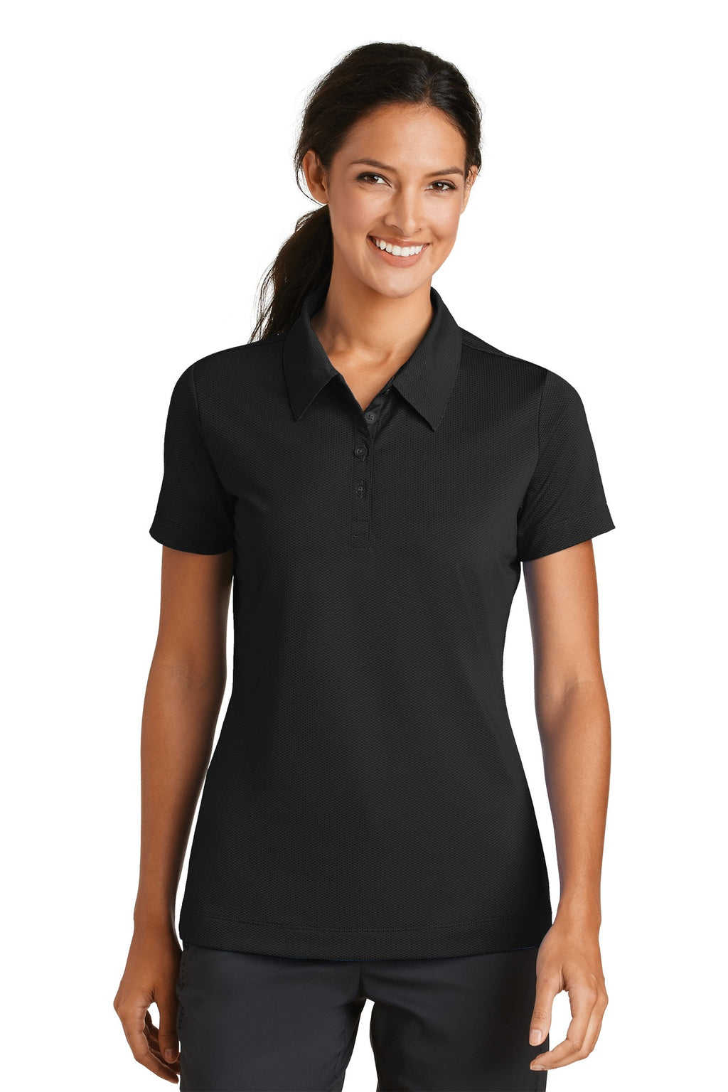 DISCONTINUED Ladies Nike Sphere Dry Diamond Polo. 358890 - Black - front