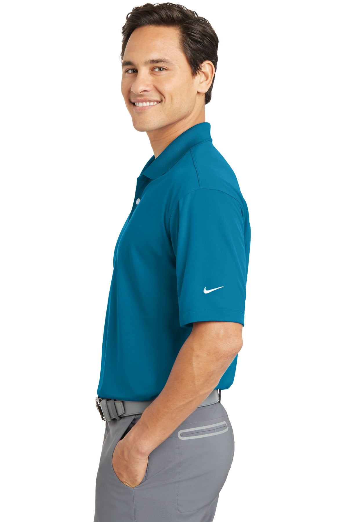 DISCONTINUED Nike Dri-FIT Micro Pique Polo. 363807 - Tidal Blue - side