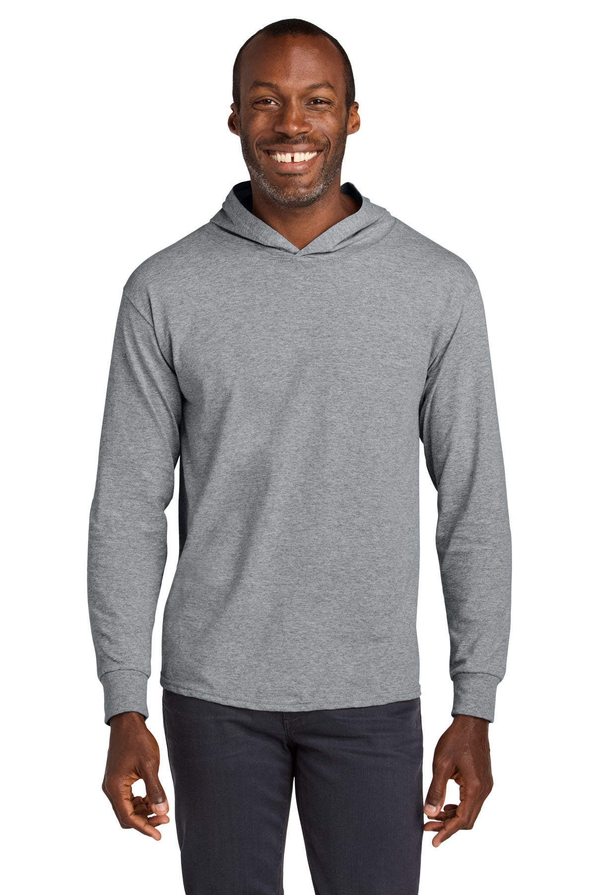 Jerzees Classics Unisex Cotton Long Sleeve Hooded T-Shirt 363LH - Athletic Heather - front