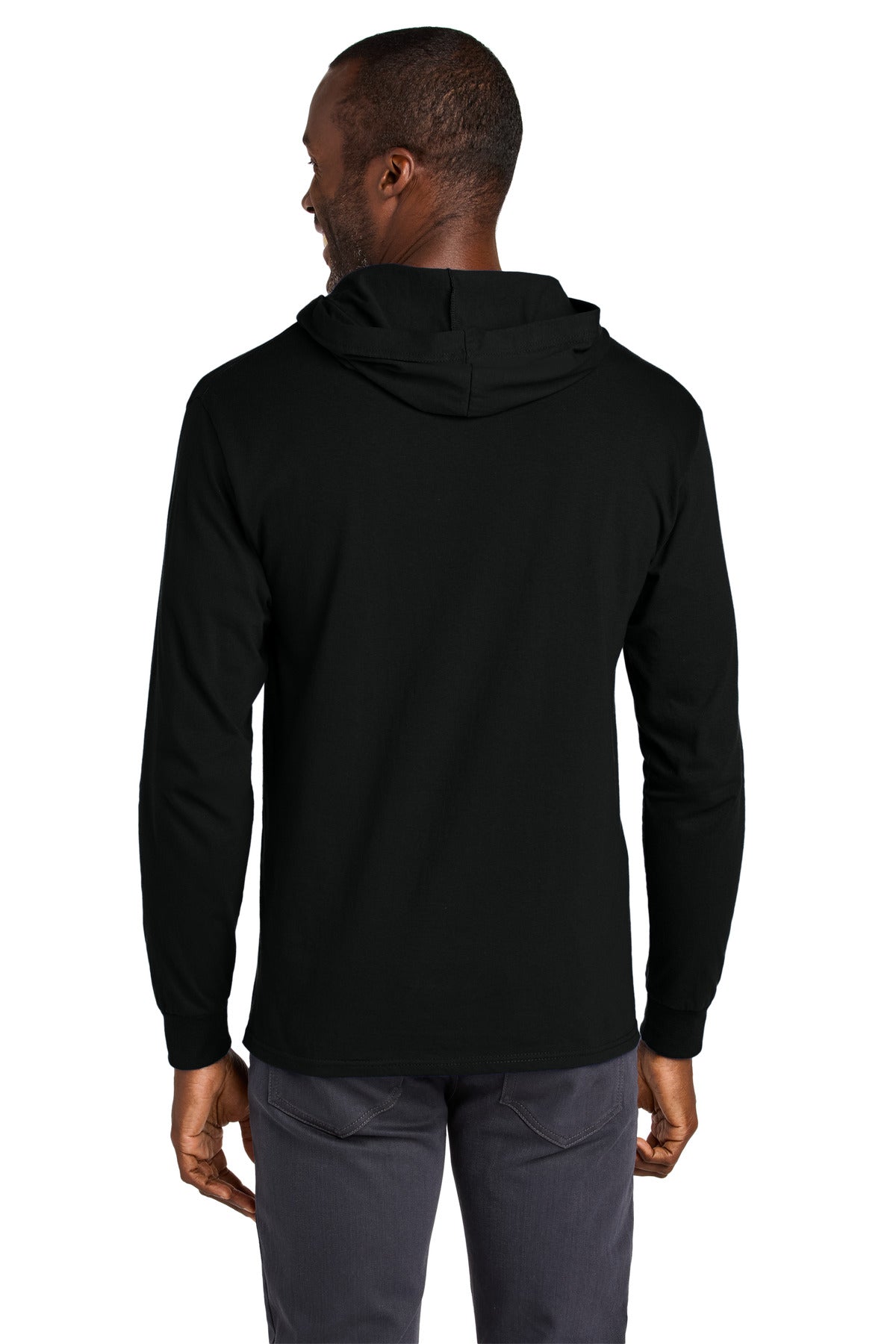 Jerzees Classics Unisex Cotton Long Sleeve Hooded T-Shirt 363LH - Black Ink - back