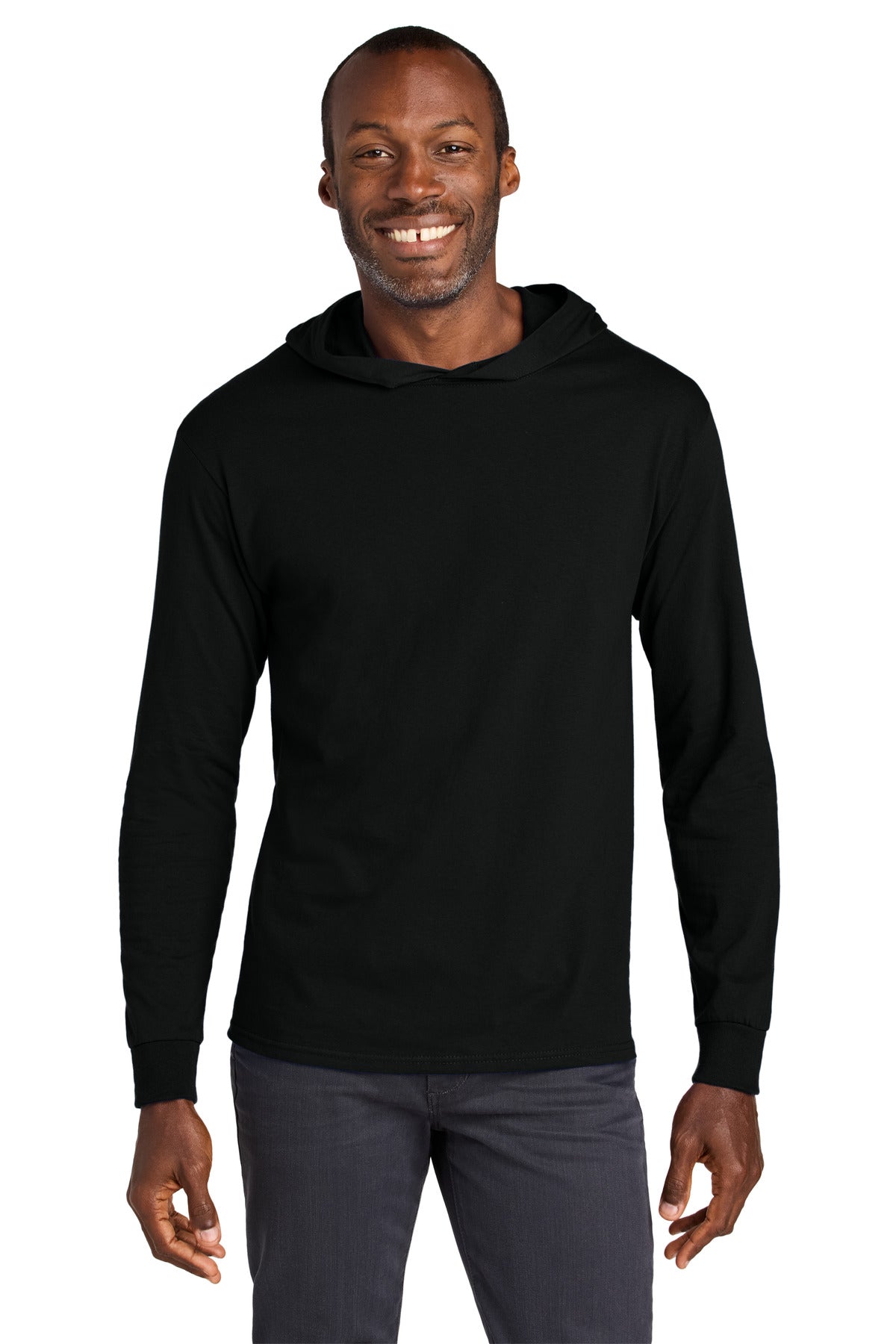 Jerzees Classics Unisex Cotton Long Sleeve Hooded T-Shirt 363LH - Black Ink - front