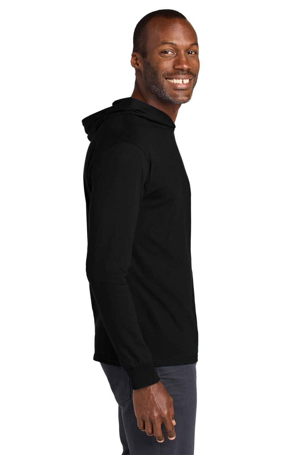 Jerzees Classics Unisex Cotton Long Sleeve Hooded T-Shirt 363LH - Black Ink - side