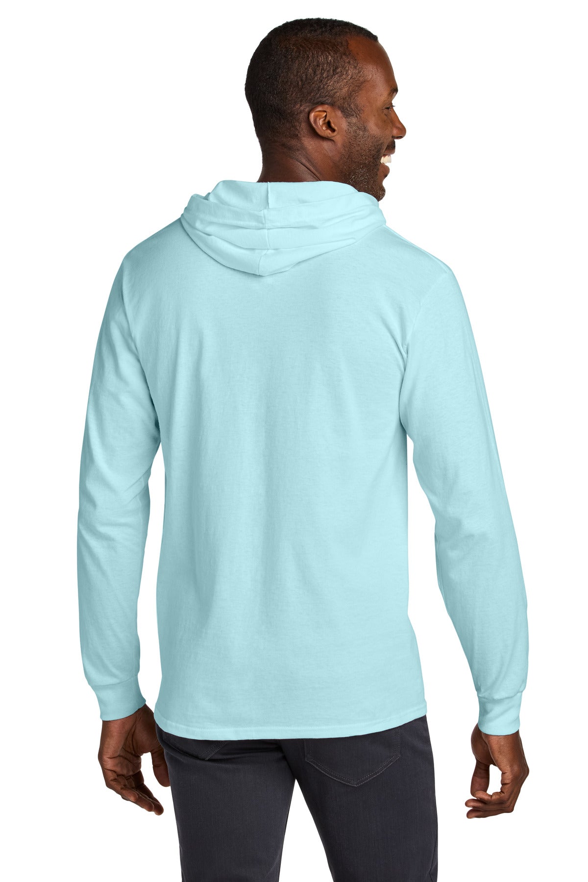 Jerzees Classics Unisex Cotton Long Sleeve Hooded T-Shirt 363LH - Breezy Blue - back