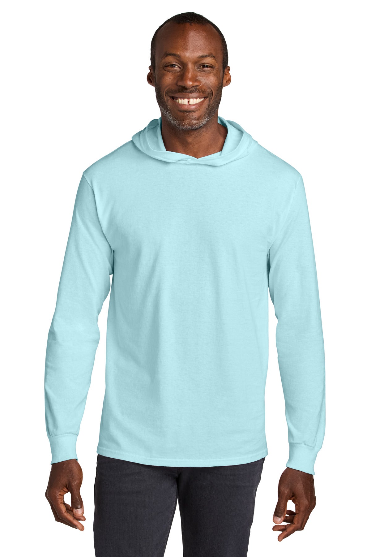 Jerzees Classics Unisex Cotton Long Sleeve Hooded T-Shirt 363LH - Breezy Blue - front