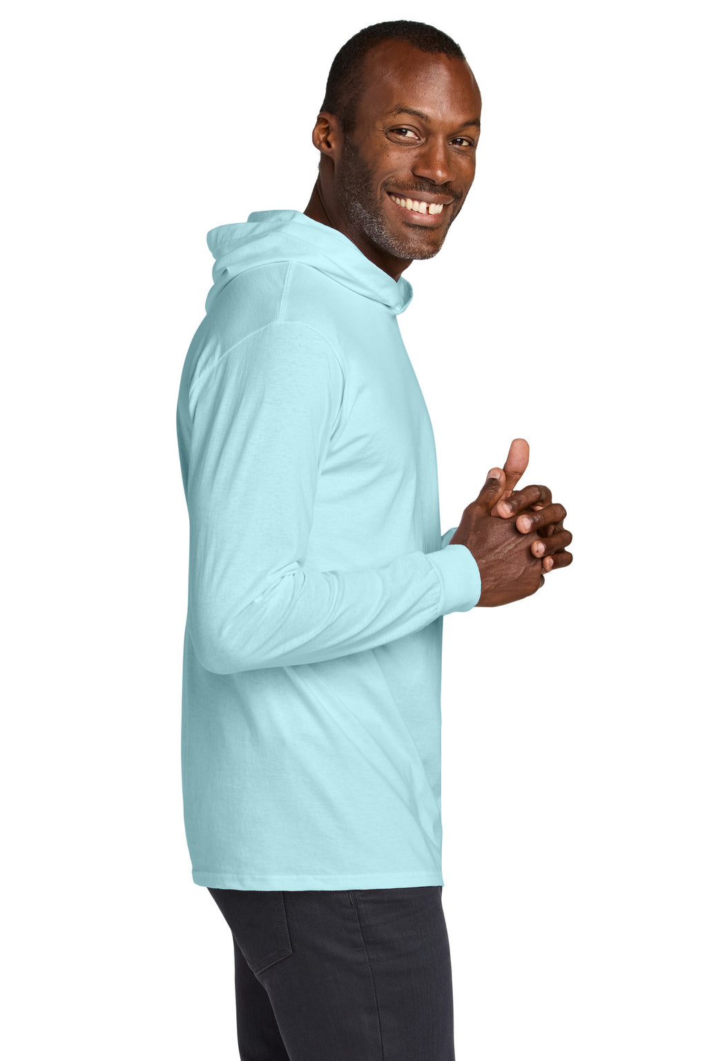 Jerzees Classics Unisex Cotton Long Sleeve Hooded T-Shirt 363LH - Breezy Blue - side