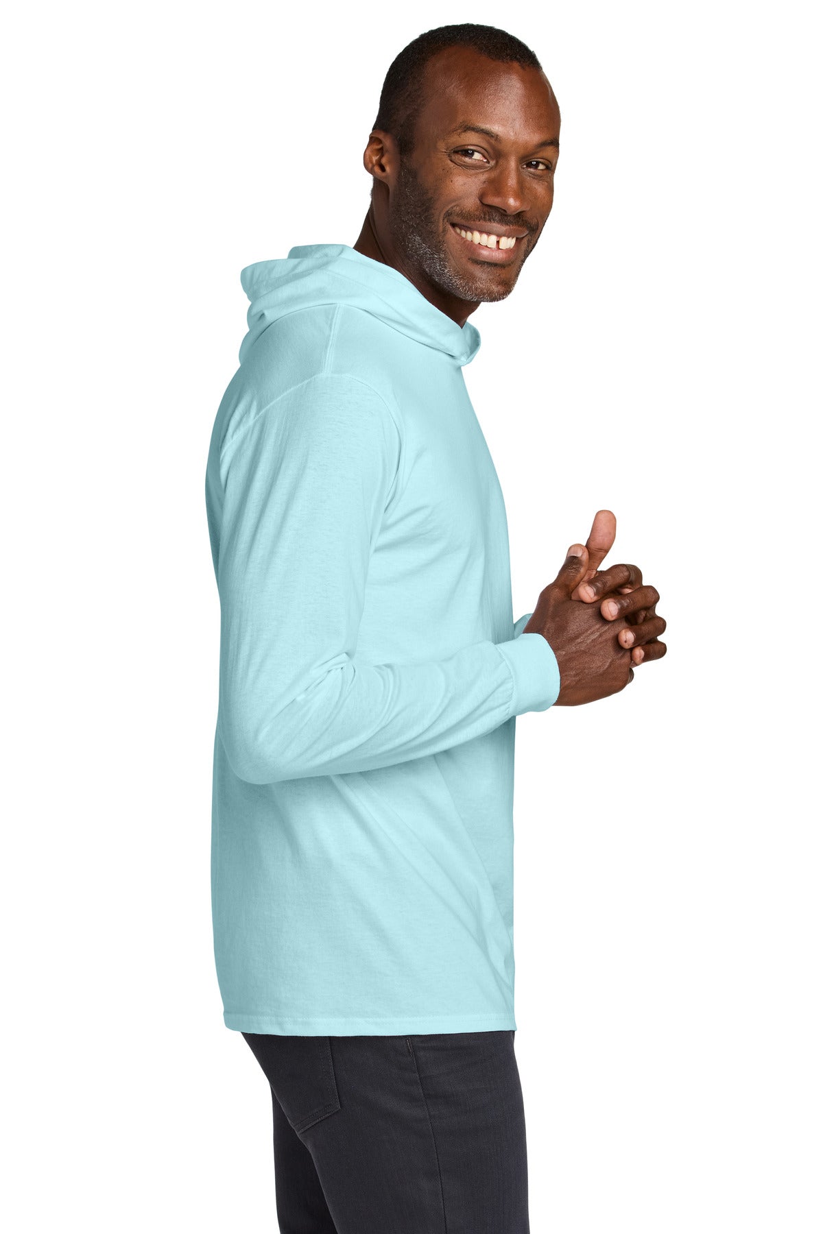 Jerzees Classics Unisex Cotton Long Sleeve Hooded T-Shirt 363LH - Breezy Blue - side