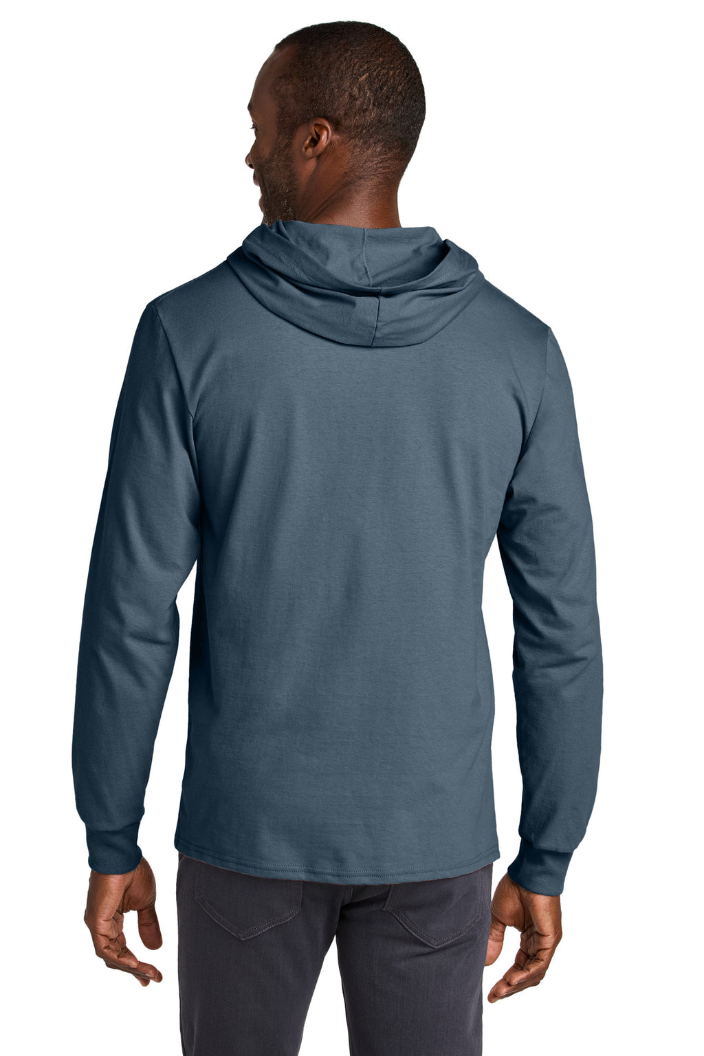 Jerzees Classics Unisex Cotton Long Sleeve Hooded T-Shirt 363LH - Denim - back