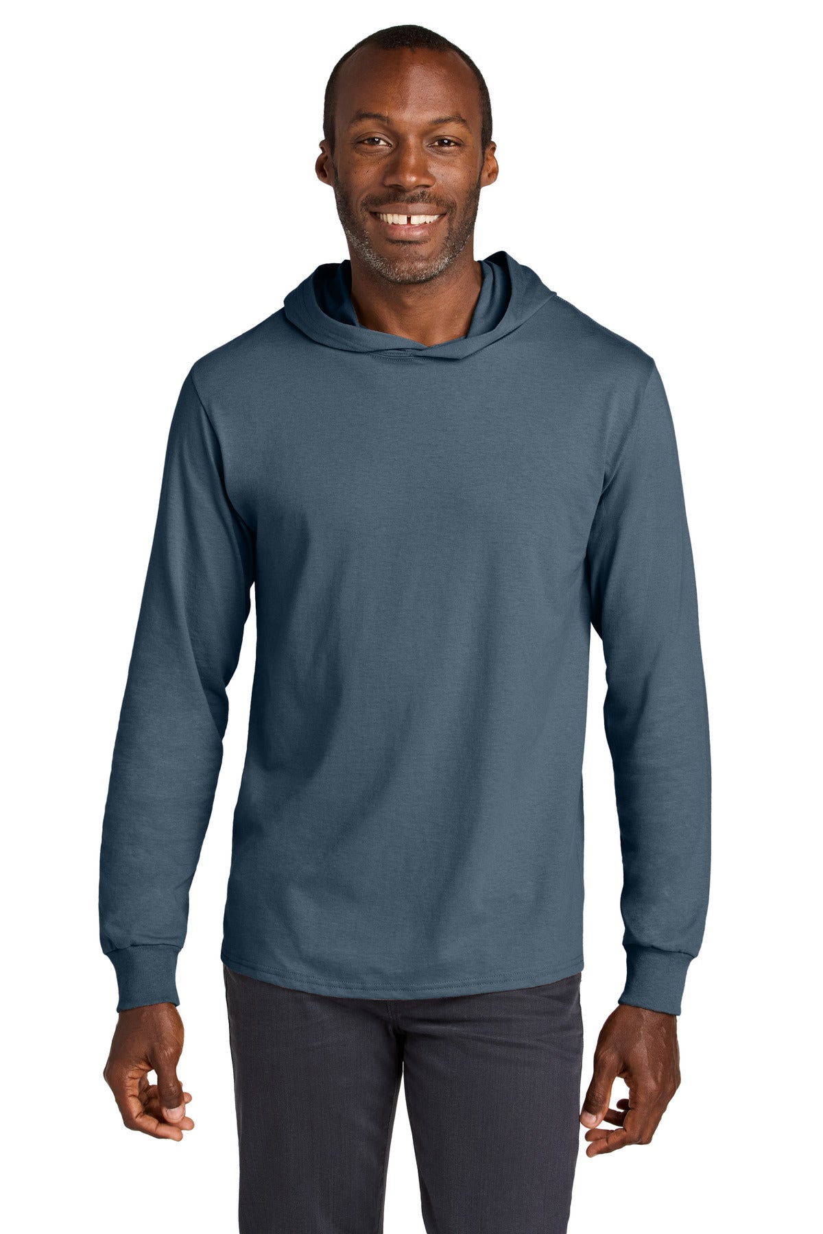 Jerzees Classics Unisex Cotton Long Sleeve Hooded T-Shirt 363LH - Denim - front
