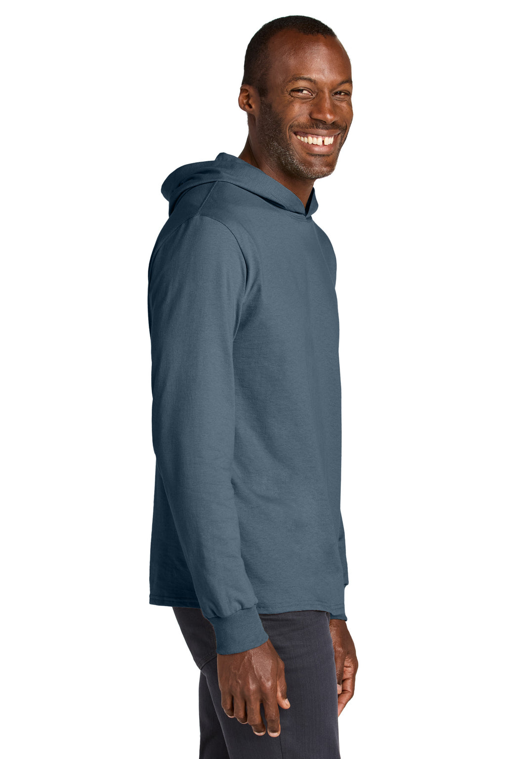 Jerzees Classics Unisex Cotton Long Sleeve Hooded T-Shirt 363LH - Denim - side