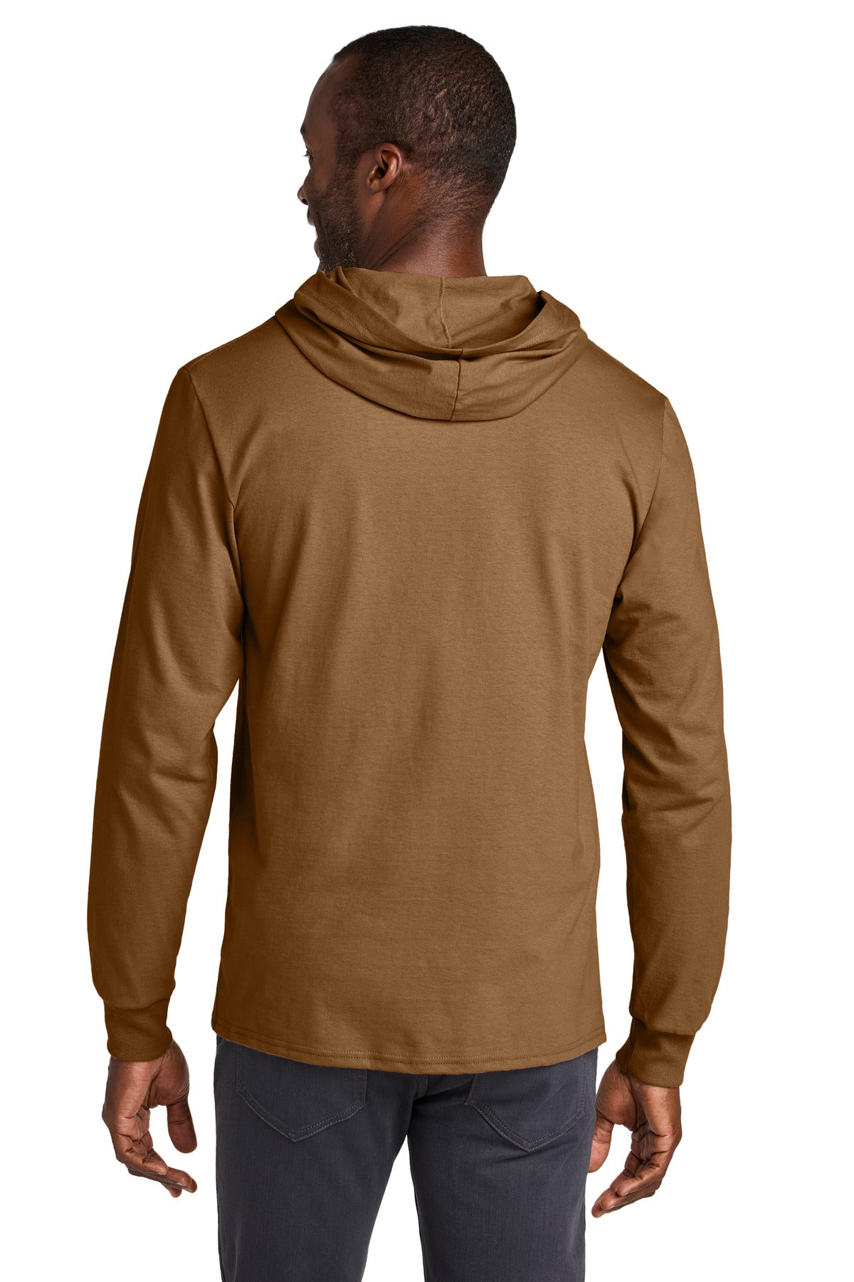 Jerzees Classics Unisex Cotton Long Sleeve Hooded T-Shirt 363LH - Golden Pecan - back
