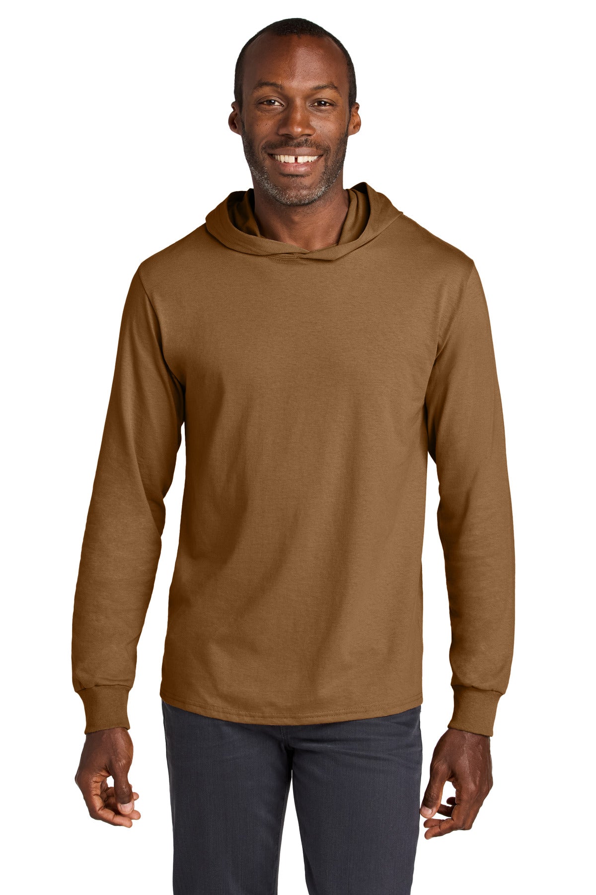 Jerzees Classics Unisex Cotton Long Sleeve Hooded T-Shirt 363LH - Golden Pecan - front