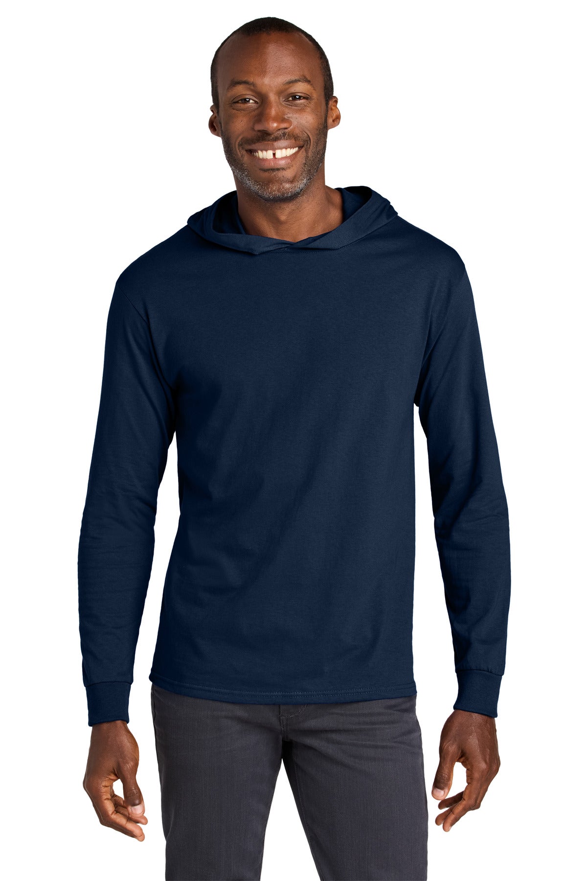Jerzees Classics Unisex Cotton Long Sleeve Hooded T-Shirt 363LH - J. Navy - front