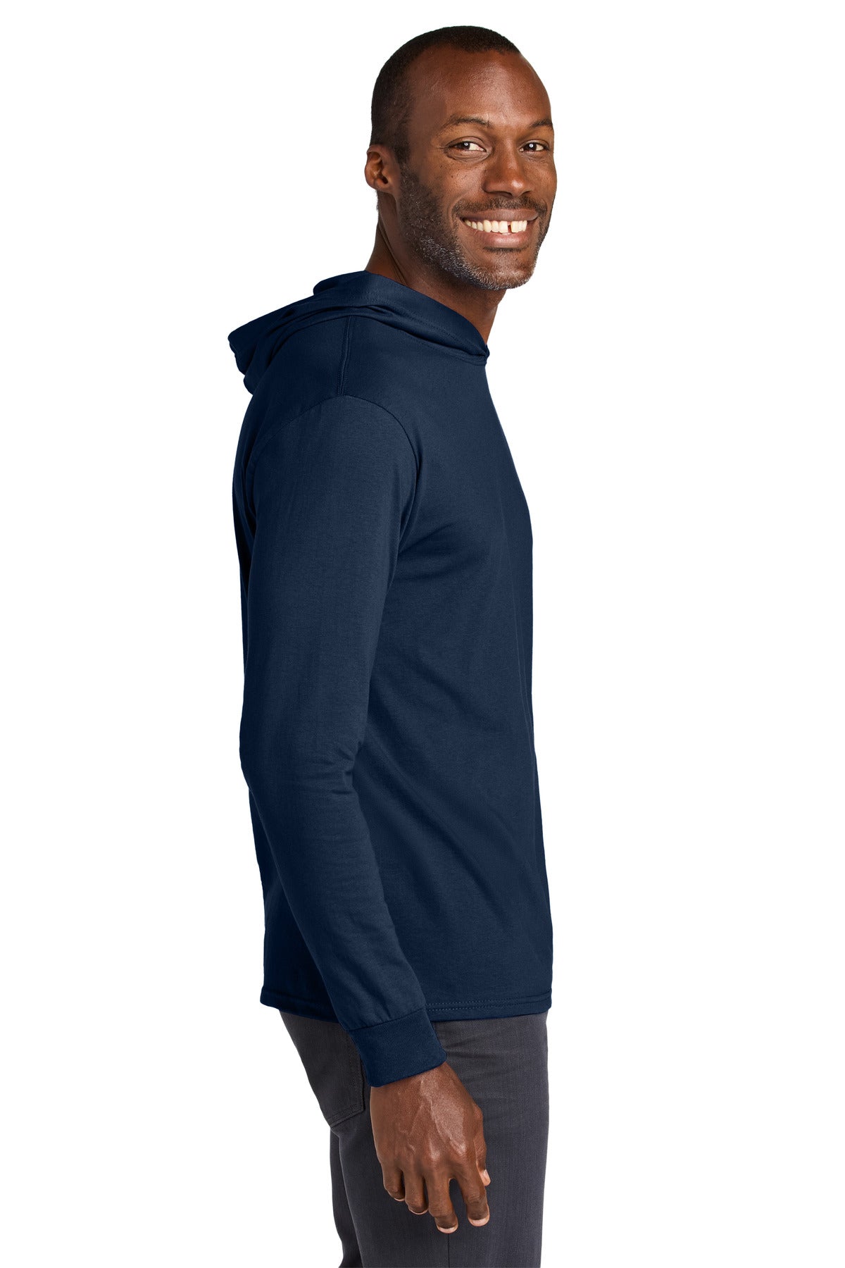 Jerzees Classics Unisex Cotton Long Sleeve Hooded T-Shirt 363LH - J. Navy - side