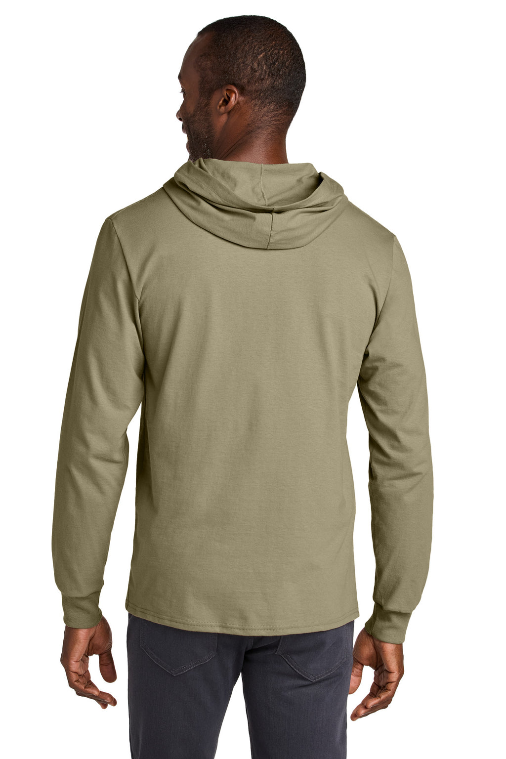 Jerzees Classics Unisex Cotton Long Sleeve Hooded T-Shirt 363LH - Khaki - back