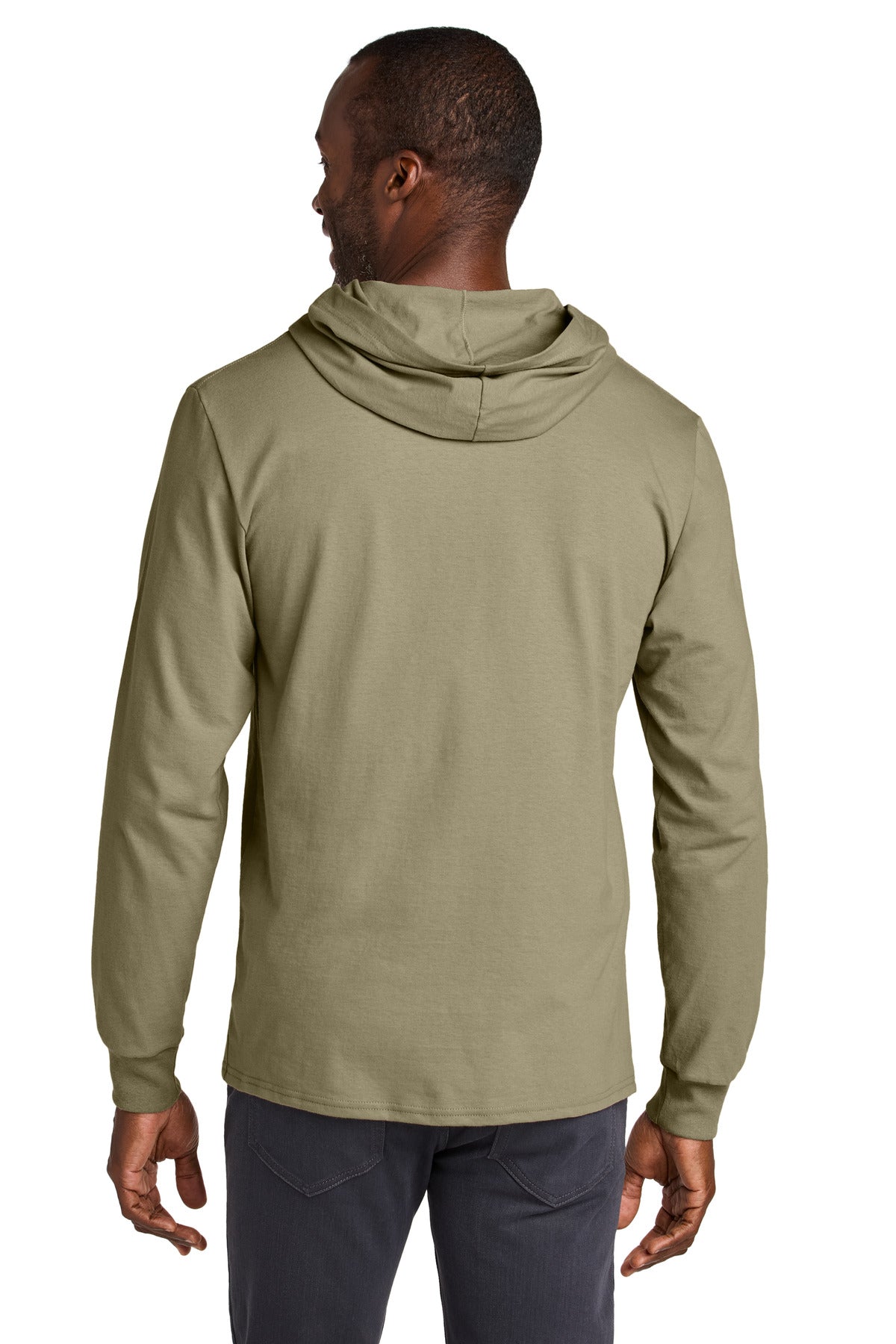 Jerzees Classics Unisex Cotton Long Sleeve Hooded T-Shirt 363LH - Khaki - back