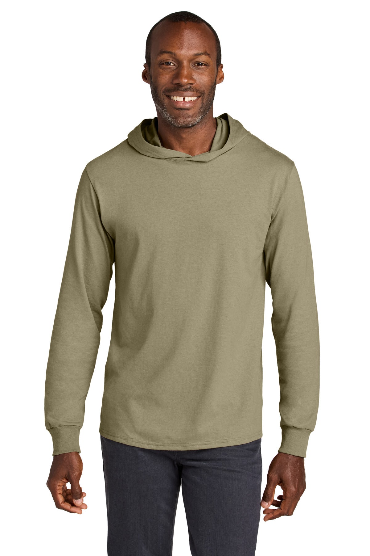 Jerzees Classics Unisex Cotton Long Sleeve Hooded T-Shirt 363LH - Khaki - front