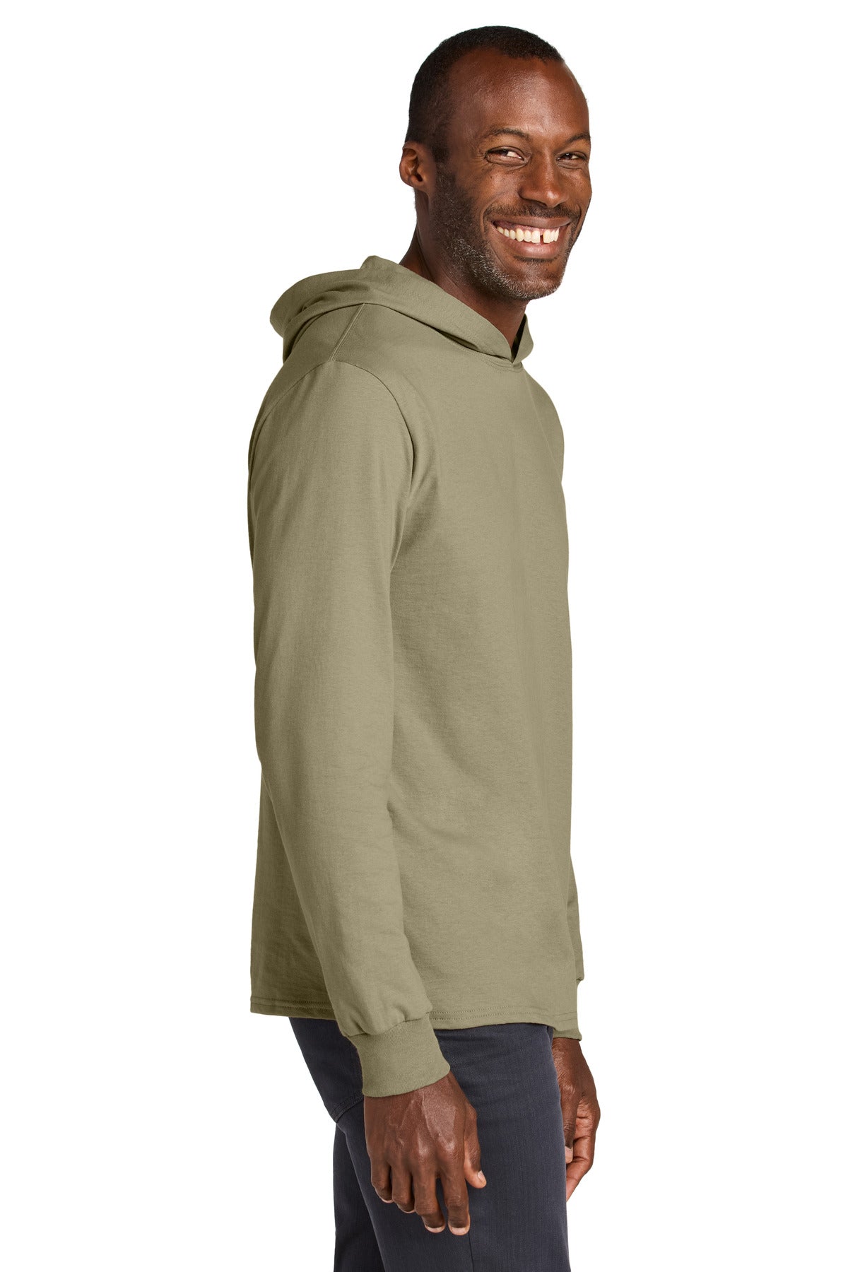 Jerzees Classics Unisex Cotton Long Sleeve Hooded T-Shirt 363LH - Khaki - side