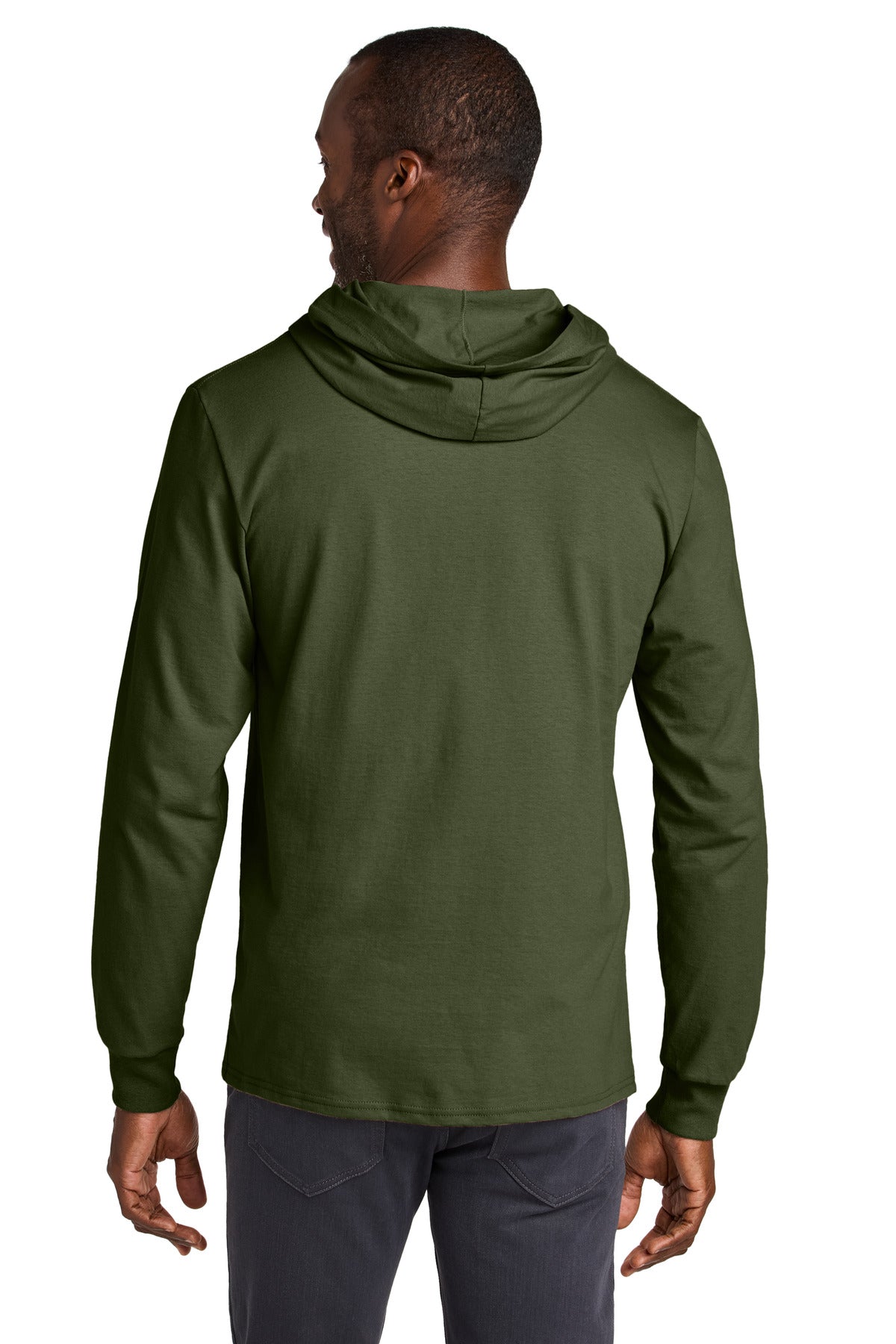 Jerzees Classics Unisex Cotton Long Sleeve Hooded T-Shirt 363LH - Military Green - back