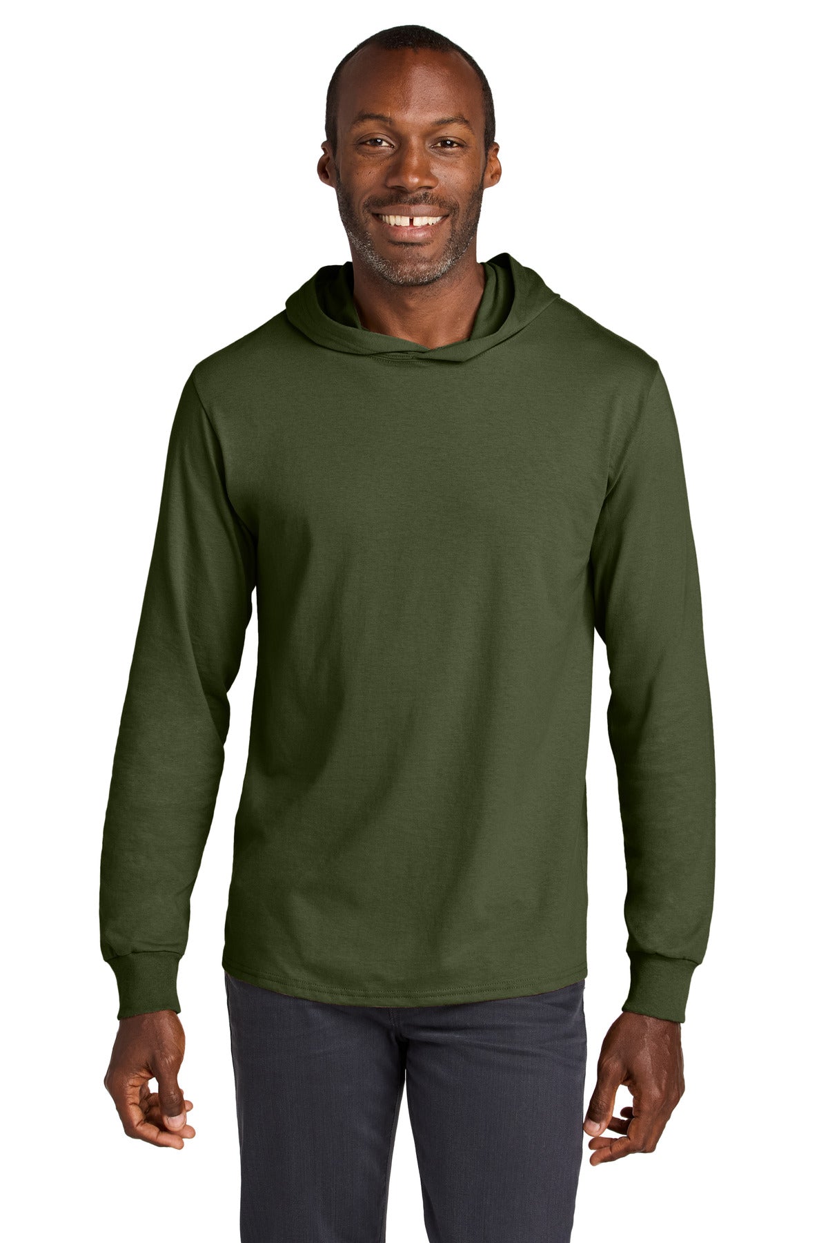 Jerzees Classics Unisex Cotton Long Sleeve Hooded T-Shirt 363LH - Military Green - front