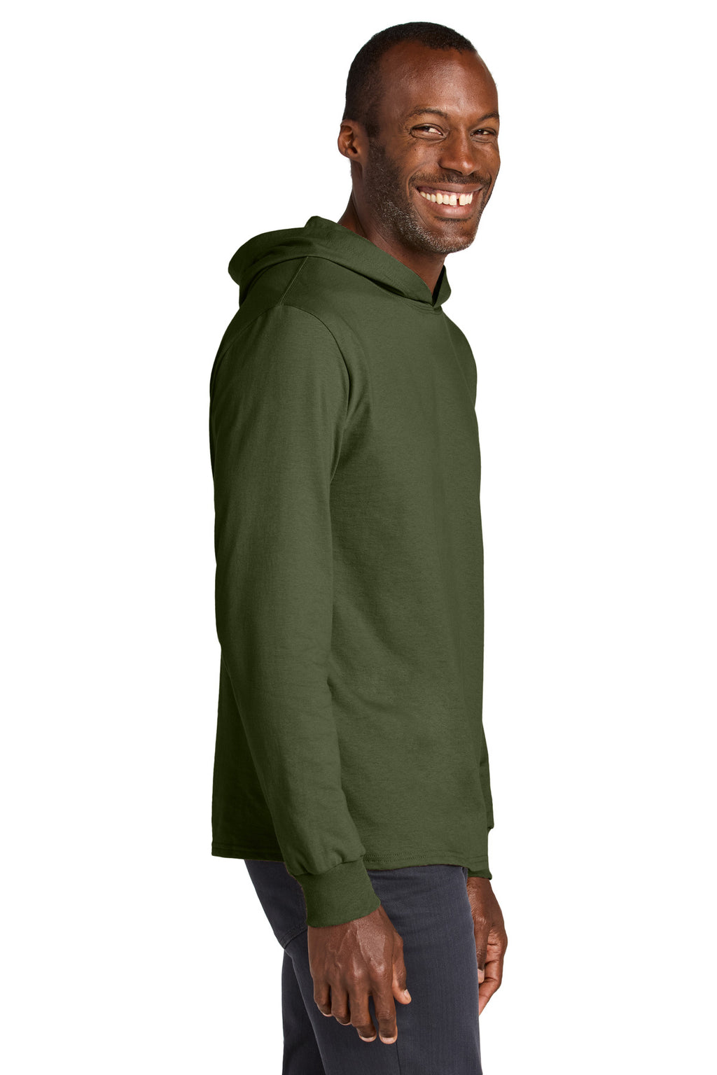Jerzees Classics Unisex Cotton Long Sleeve Hooded T-Shirt 363LH - Military Green - side