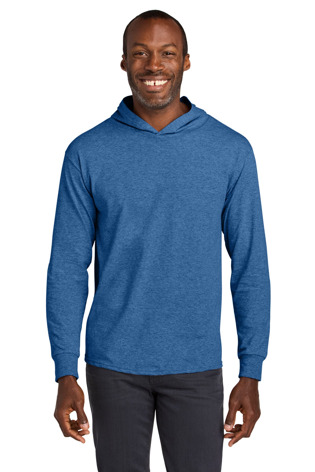 Jerzees Classics Unisex Cotton Long Sleeve Hooded T-Shirt 363LH - Retro Heather Royal - front
