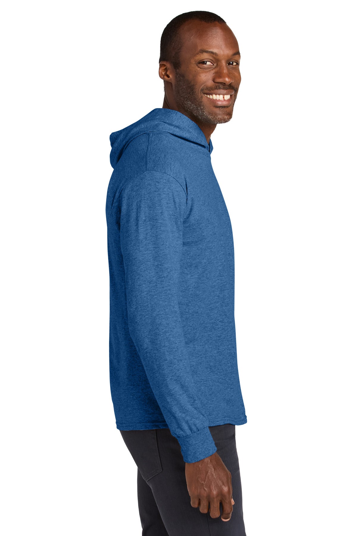 Jerzees Classics Unisex Cotton Long Sleeve Hooded T-Shirt 363LH - Retro Heather Royal - side