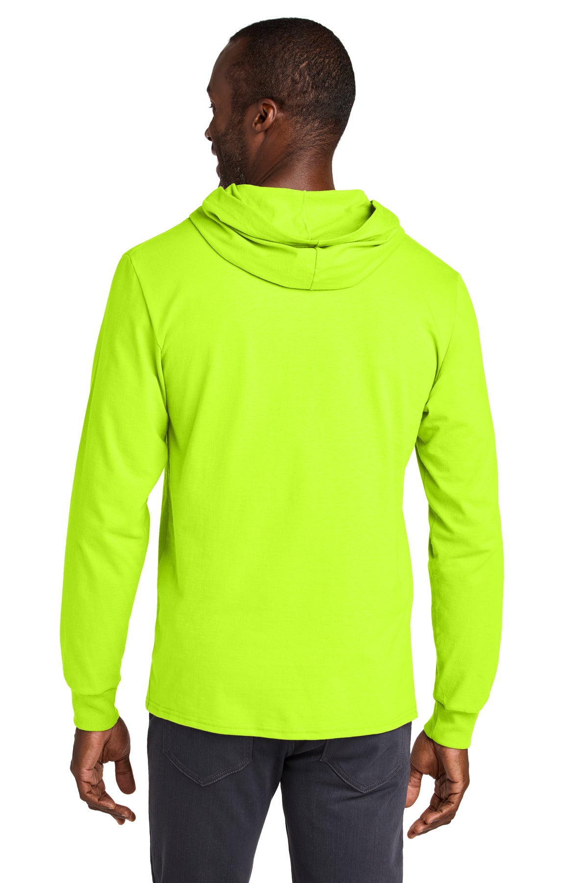Jerzees Classics Unisex Cotton Long Sleeve Hooded T-Shirt 363LH - Safety Green - back