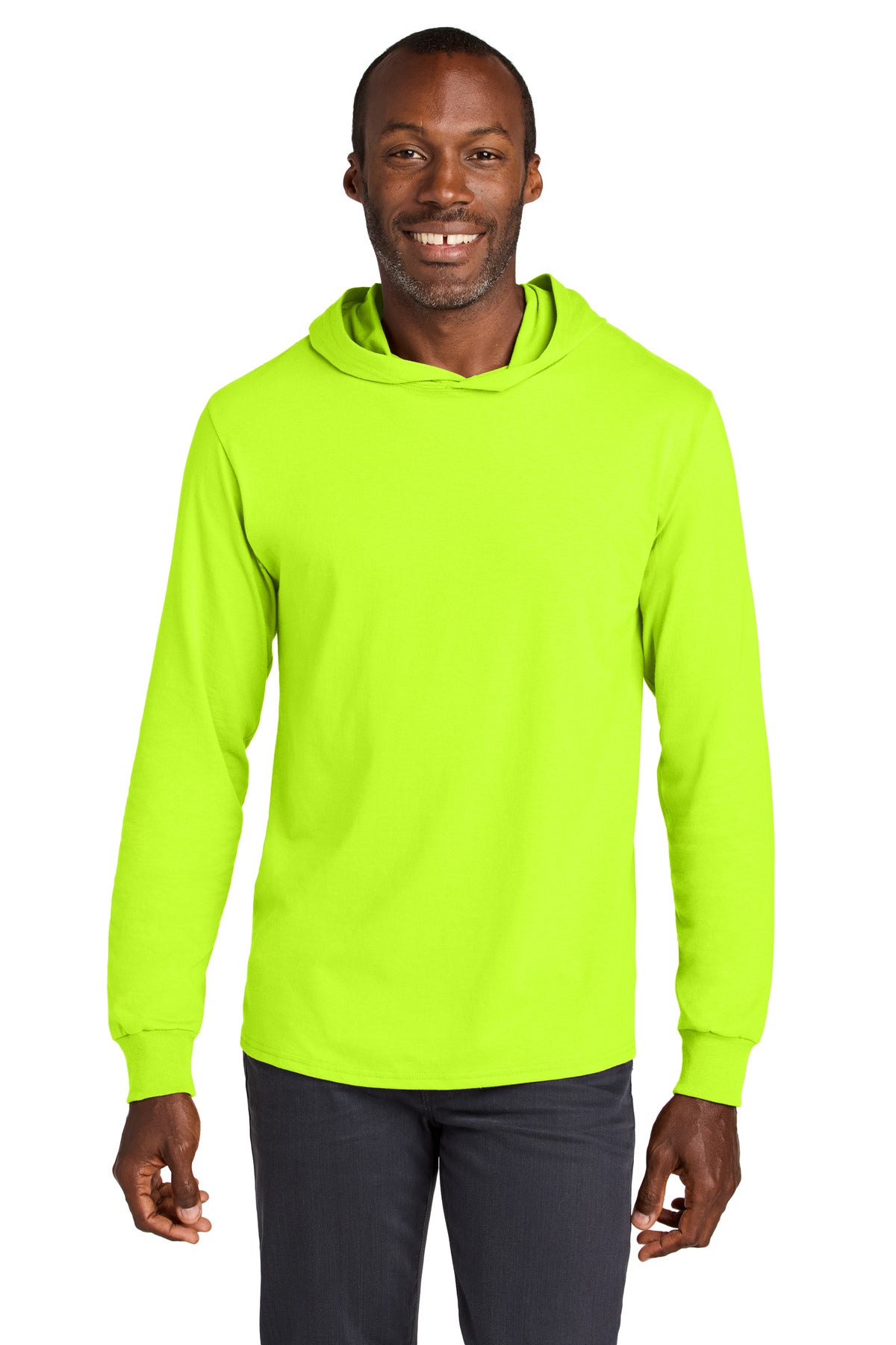 Jerzees Classics Unisex Cotton Long Sleeve Hooded T-Shirt 363LH - Safety Green - front