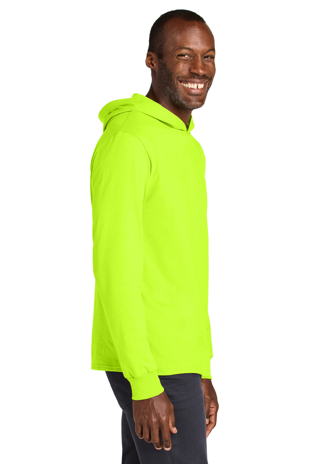 Jerzees Classics Unisex Cotton Long Sleeve Hooded T-Shirt 363LH - Safety Green - side