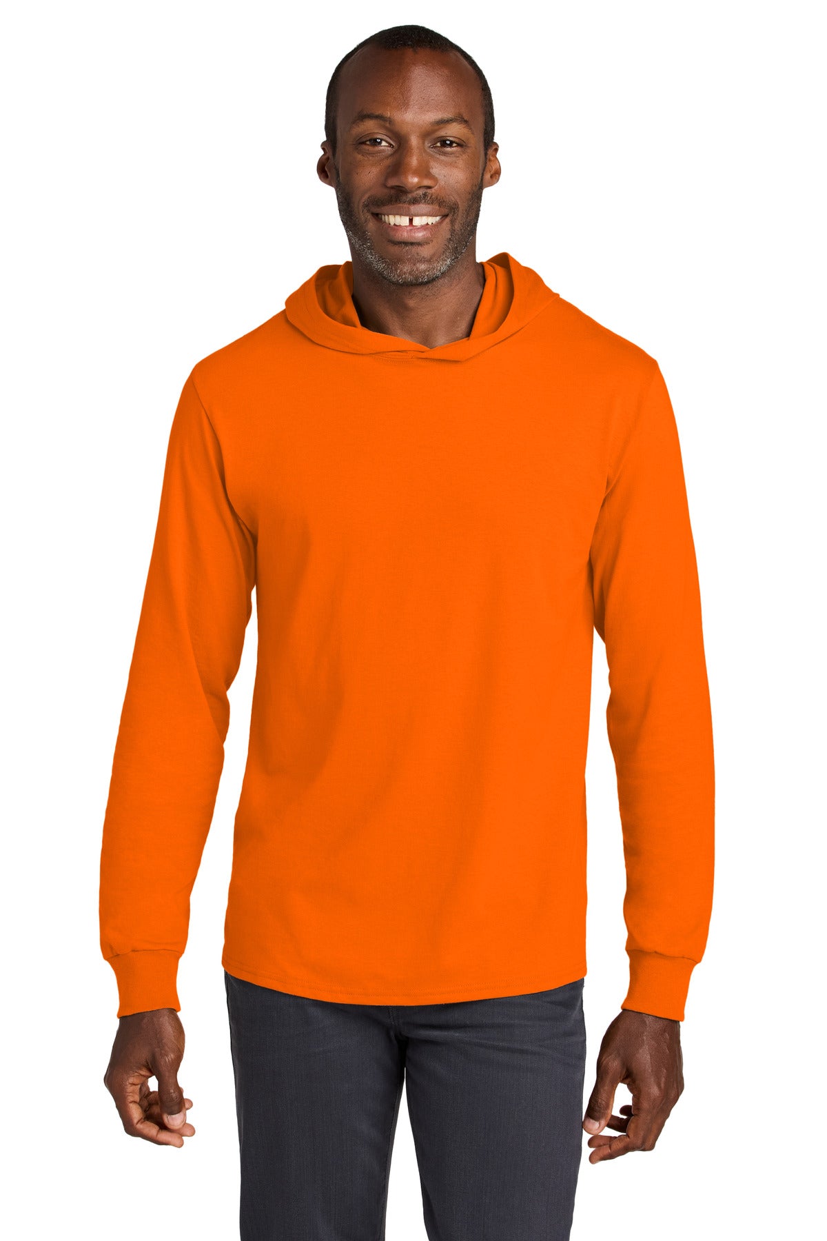 Jerzees Classics Unisex Cotton Long Sleeve Hooded T-Shirt 363LH - Safety Orange - front