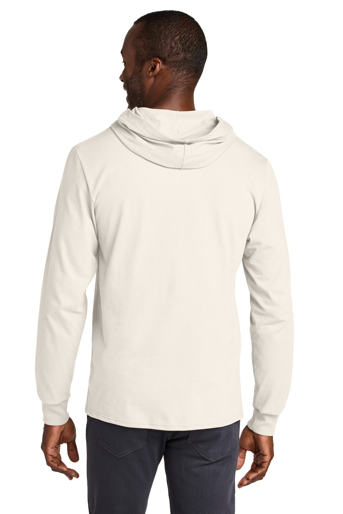 Jerzees Classics Unisex Cotton Long Sleeve Hooded T-Shirt 363LH - Sweet Cream Heather - back