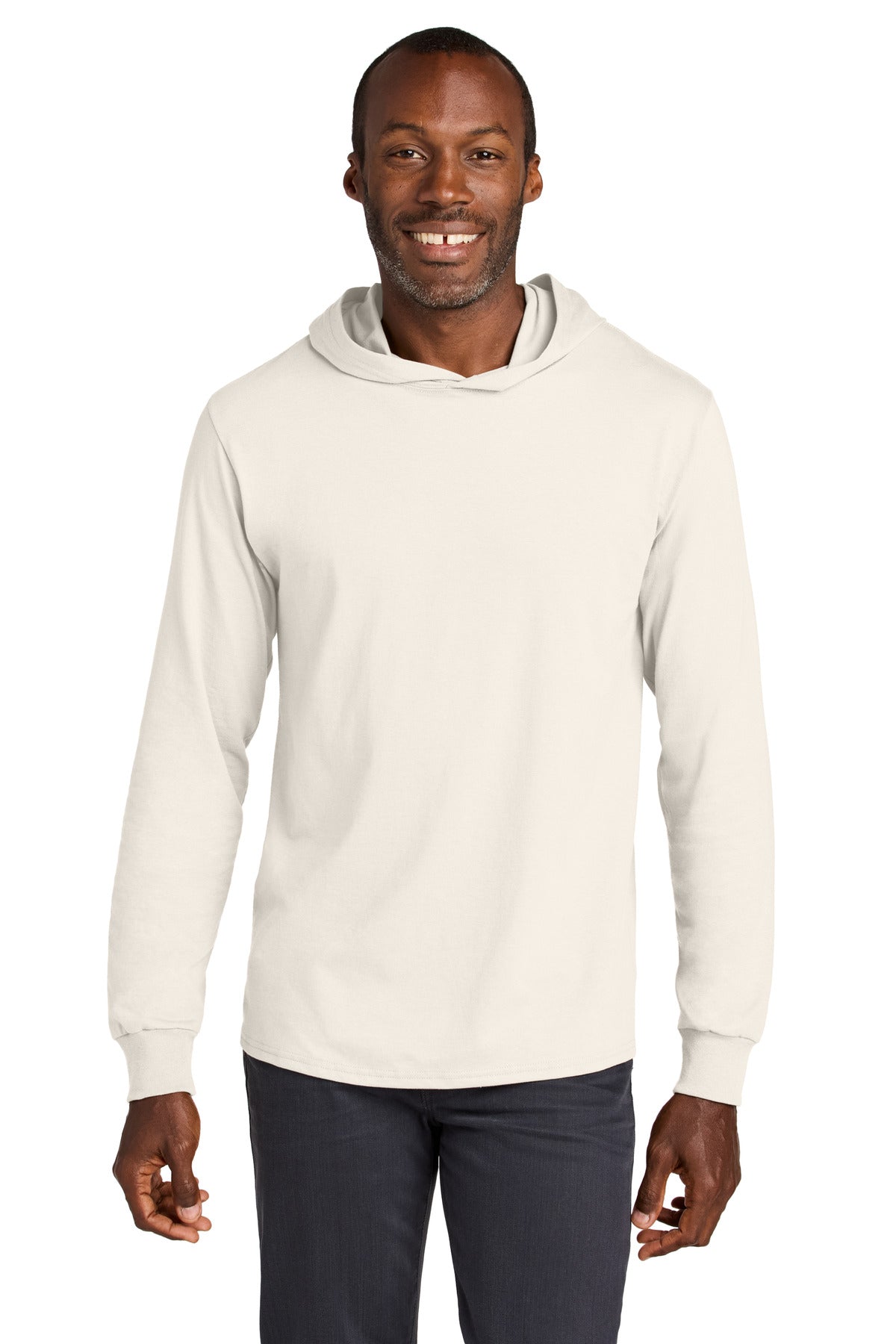 Jerzees Classics Unisex Cotton Long Sleeve Hooded T-Shirt 363LH - Sweet Cream Heather - front