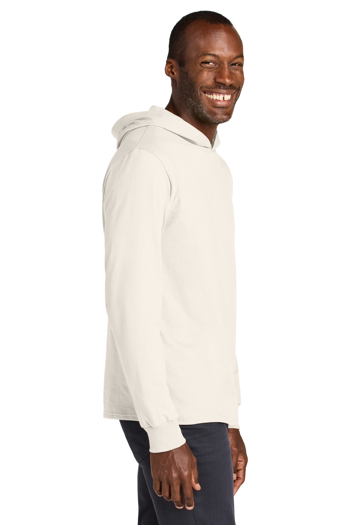 Jerzees Classics Unisex Cotton Long Sleeve Hooded T-Shirt 363LH - Sweet Cream Heather - side