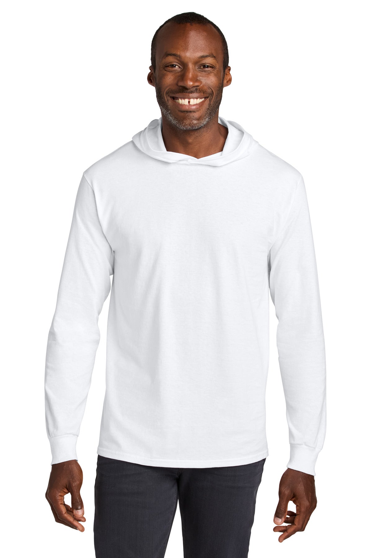 Jerzees Classics Unisex Cotton Long Sleeve Hooded T-Shirt 363LH - White - front