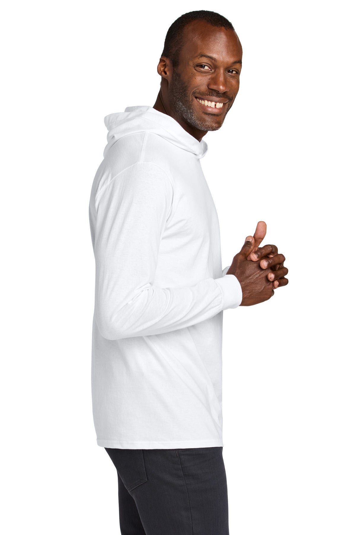 Jerzees Classics Unisex Cotton Long Sleeve Hooded T-Shirt 363LH - White - side