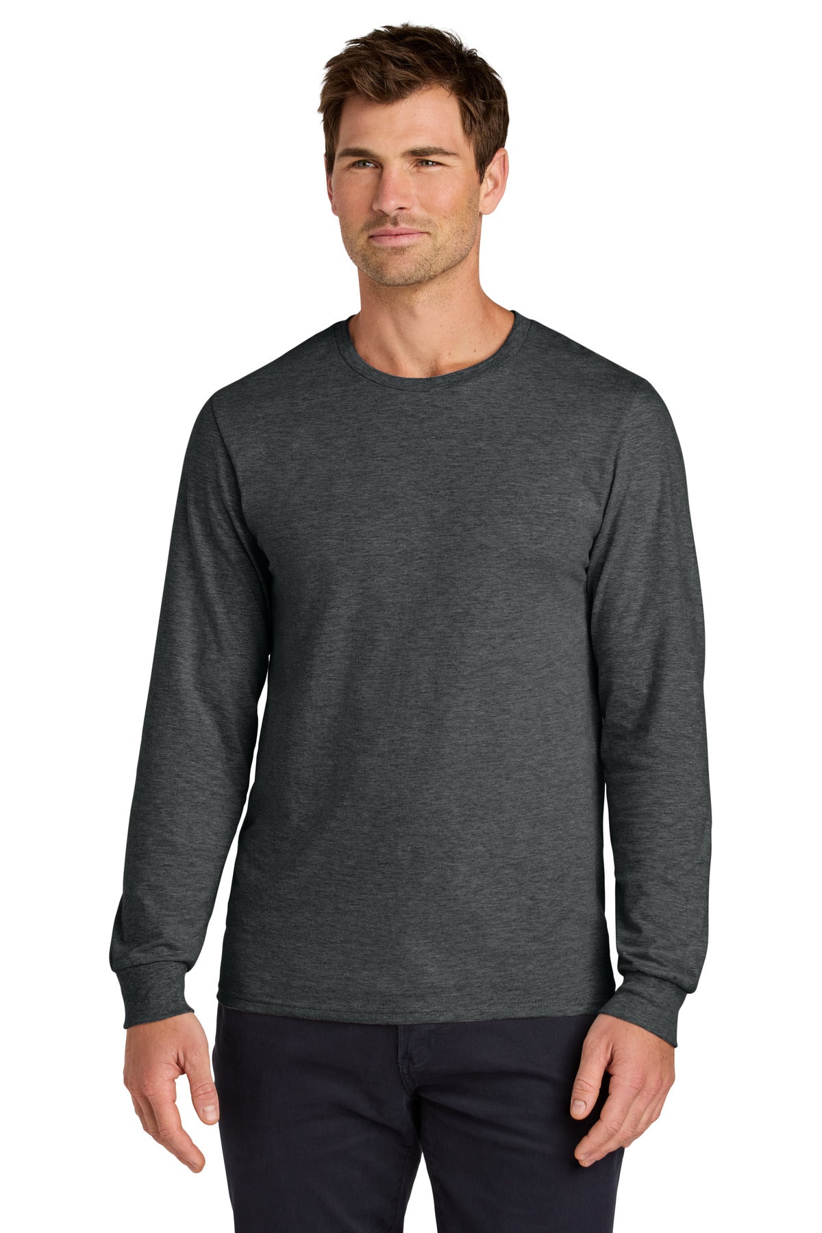 Jerzees Classics Unisex Cotton Long Sleeve T-Shirt 363L - Black Heather - front