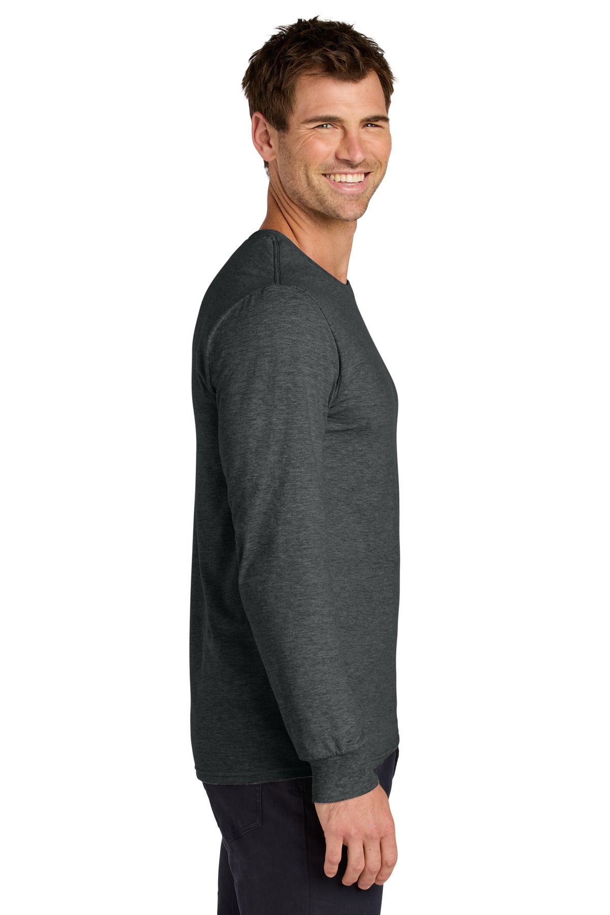 Jerzees Classics Unisex Cotton Long Sleeve T-Shirt 363L - Black Heather - side