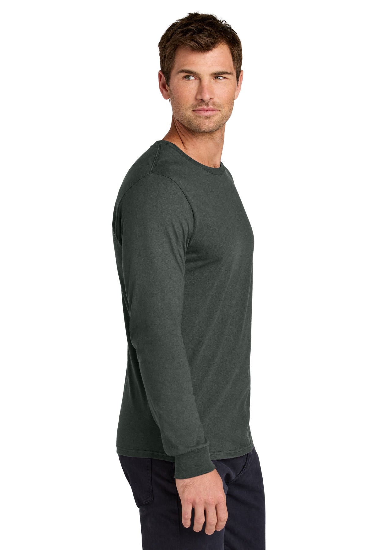 Jerzees Classics Unisex Cotton Long Sleeve T-Shirt 363L - Charcoal Grey - side
