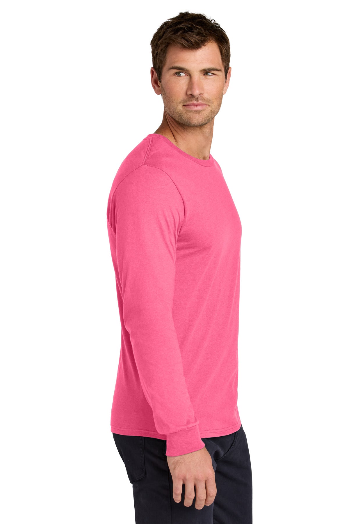 Jerzees Classics Unisex Cotton Long Sleeve T-Shirt 363L - Neon Pink - side